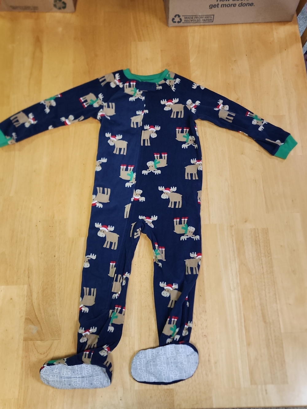 Child of Mine by Carter's Holiday Fleece Footed Pajama Sleeper Moose Navy 5T EUC